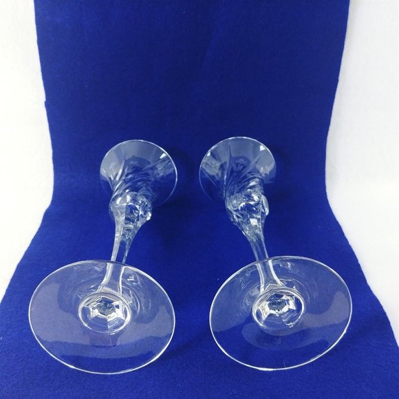 Sherry Cordial Glass Crystal Swirl Etched Floral Design Candleholder Set of 2 - Picture 5 of 7